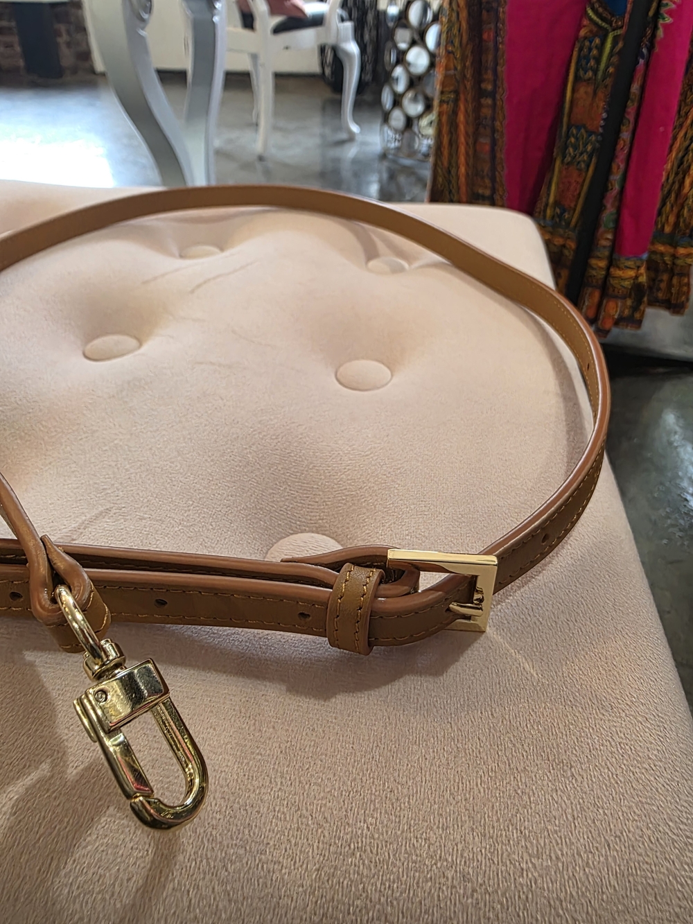 Slim Tan Leather Crossbody Strap with Gold Hardware - Women - Picture 3 of 5